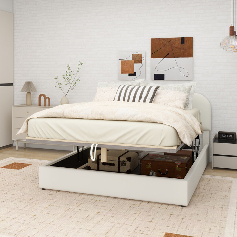 Lit plateforme tapissier Teddy, Grand lit, Blanc