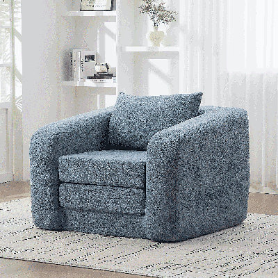 Canapé-lit simple pliable de 40 po avec accoudoirs et dossier, lit d'appoint convertible en chenille désossée avec matelas pour lit d'appoint, salon, chambre à coucher, dortoir, bleu clair