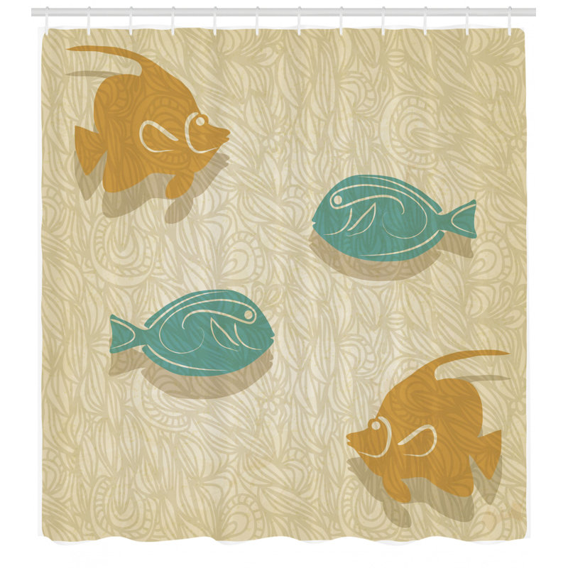 Ensemble de rideau de douche avec crochets et crochets fish and wave, H 70 po x l 69 po