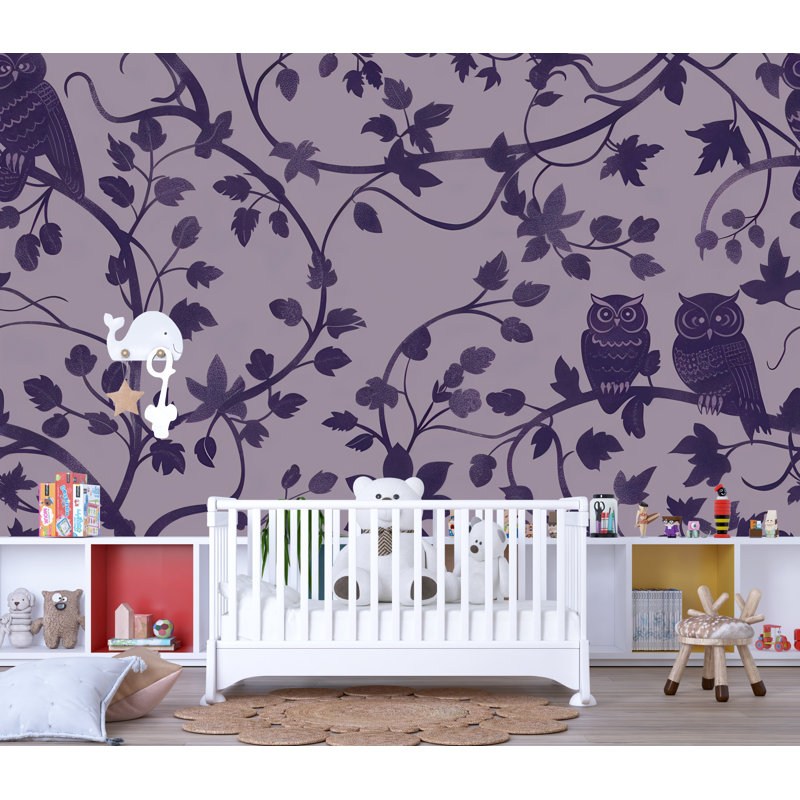 Papier peint chouette - vigne forêt fantaisiste, 100 po x 145 po, Non tissé