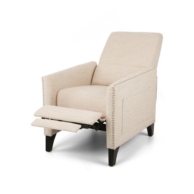 Fauteuil inclinable avec poches latérales, fauteuil inclinable en tissu avec décoration à rivets, fauteuil d'appoint Mid-Century pour salon, chambre à coucher