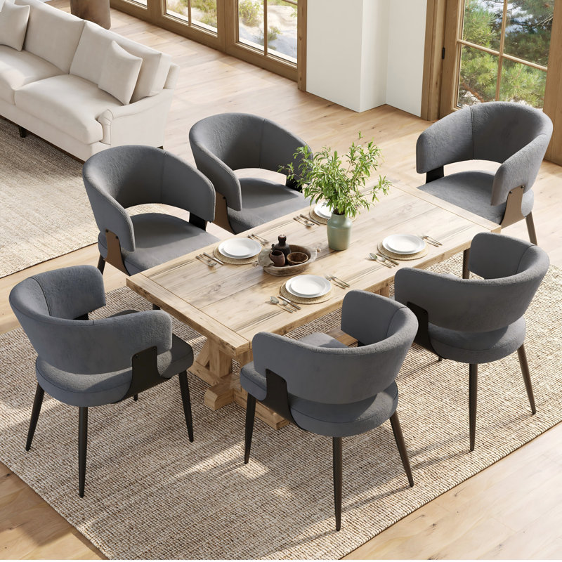 Fabric Upholstered Metal Armchair, Grey, 6