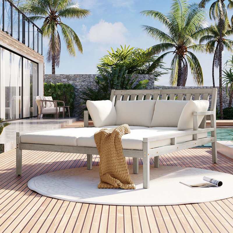 Chaise longue double en bois d'acacia avec coussins 51,6 po Sundrenched, Gris