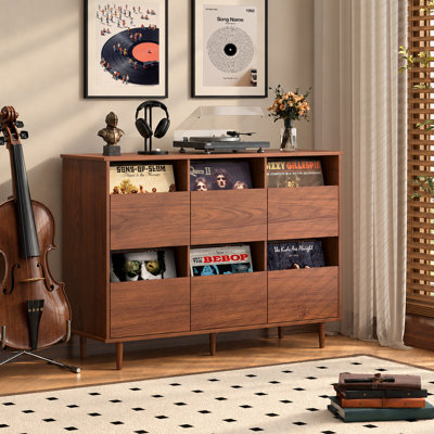 2-tier Large Record Player Stand With Vinyl Storage, Record Storage Cabinet, Mid Century Turntable Stand, Vinyl Record Storage With Shelves For Bedroom, Living Room, Office (walnut)