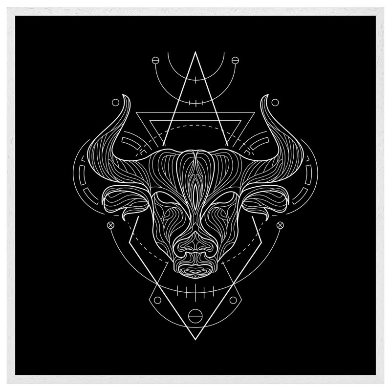 Cusseta Zodiac Taurus Geometric - Single Picture Frame Print, 31cm H x 31cm W x 4cm D, Grey