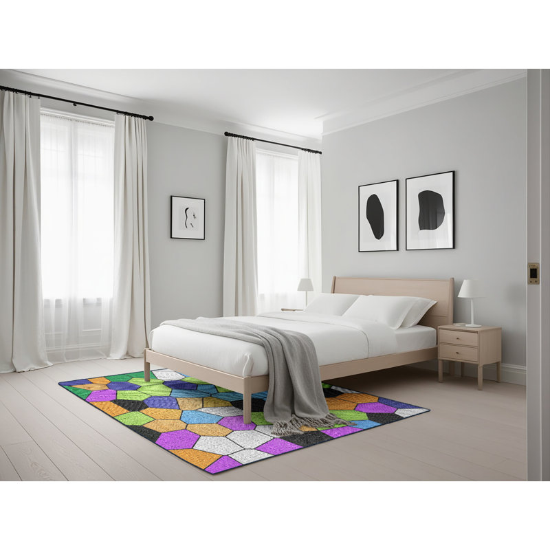 Tapis orange à motif géométrique, Rectangle 5 pi x 7 pi