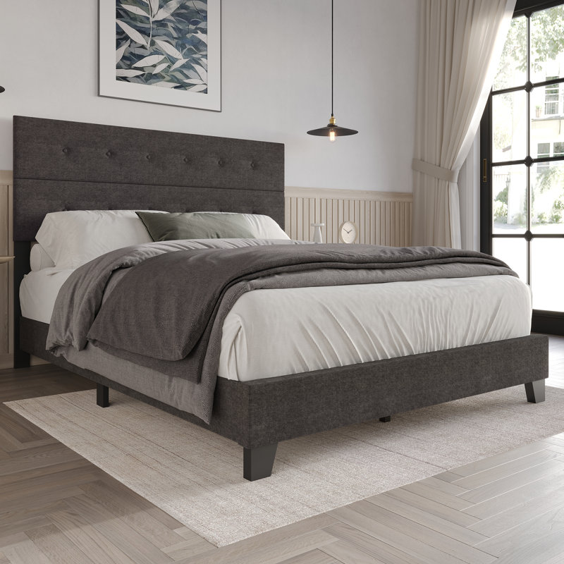 Lit tapissier standard non fini Sherlyne, Double, Brun foncé