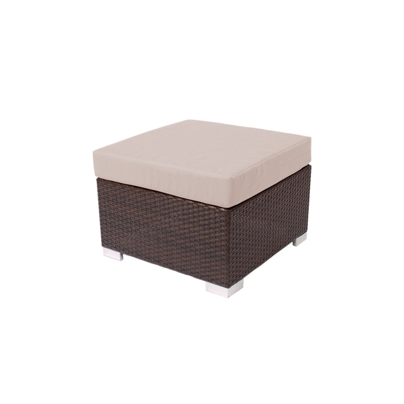 Repose-pieds d'extérieur en osier avec coussin Sunbrella, Beige