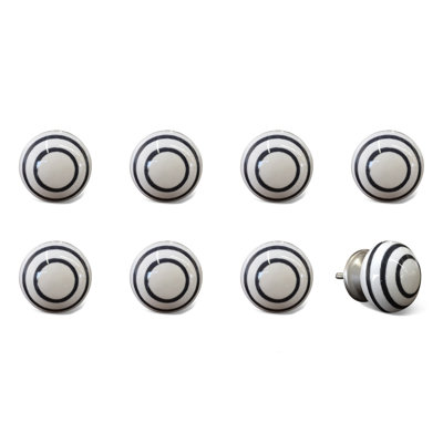 Ensemble de huit boutons de tiroir en céramique et métal noir et blanc