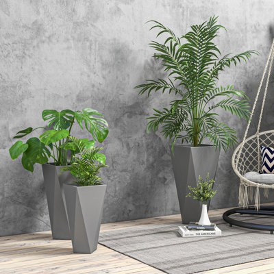 Ensemble de 3 grandes jardinières Outsunny, 28,75 po, 24,5 po, 20,5 po, jardinières d'extérieur Mgo avec trous de drainage, pots de fleurs empilables pour le jardin, le patio, le balcon, la porte d'entrée, gris