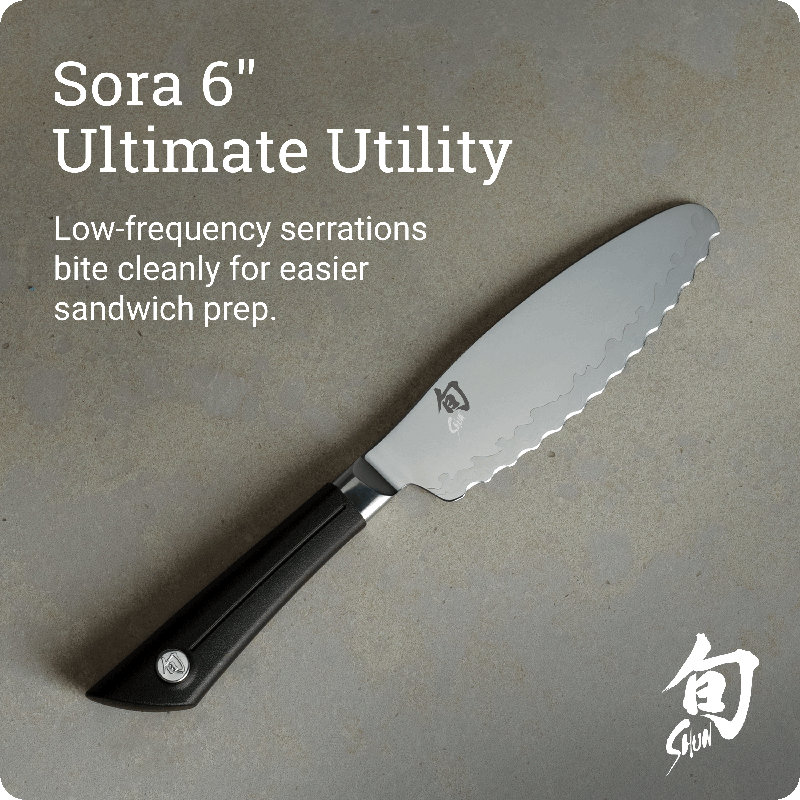 Shun Sora 6" Ultimate Utility Knife, Handcrafted Japanese Kitchen Knife, VG10 Steel Edge and 420J Stainless Steel Blade, Balanced Handle, Precision and Sharpness for Professional and Home Chefs