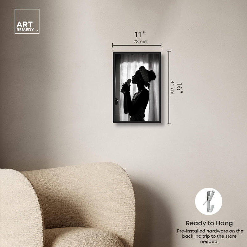 «Bathroom Jam» par Art Remedy, Noir, H 16 po x l 11 po, Cadre flottant