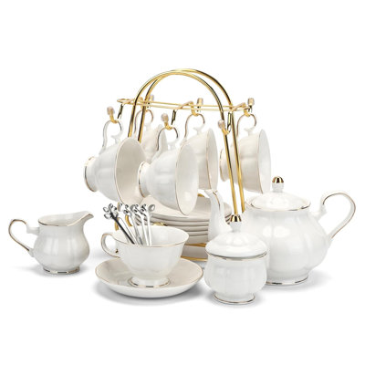 Service à thé en porcelaine 22 pièces, théière et tasse 30,7 onces