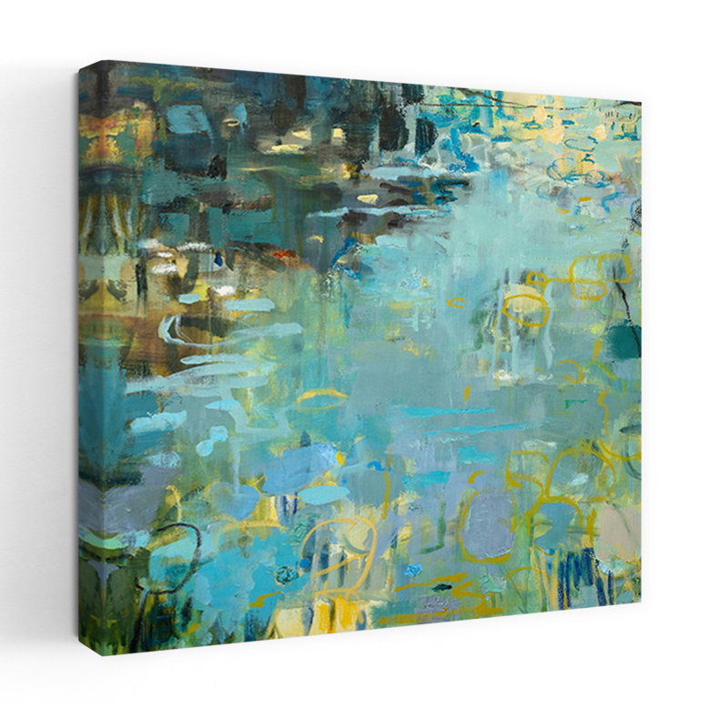 Tidal Pool In Blue Abstract Contemporary Landscape Nature Art, 24" H x 24" W