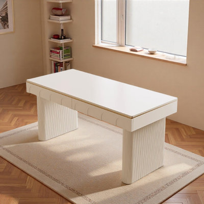 Cream Style Rock Slab Double-Drawer Writing Desk