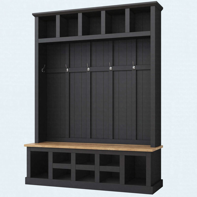 Hall Tree MDF Entryway Shoe Cabinet Storage Bench with 13 Compartments, Coat Rack with 6 Hooks, Farmhouse Wooden Style Organizer