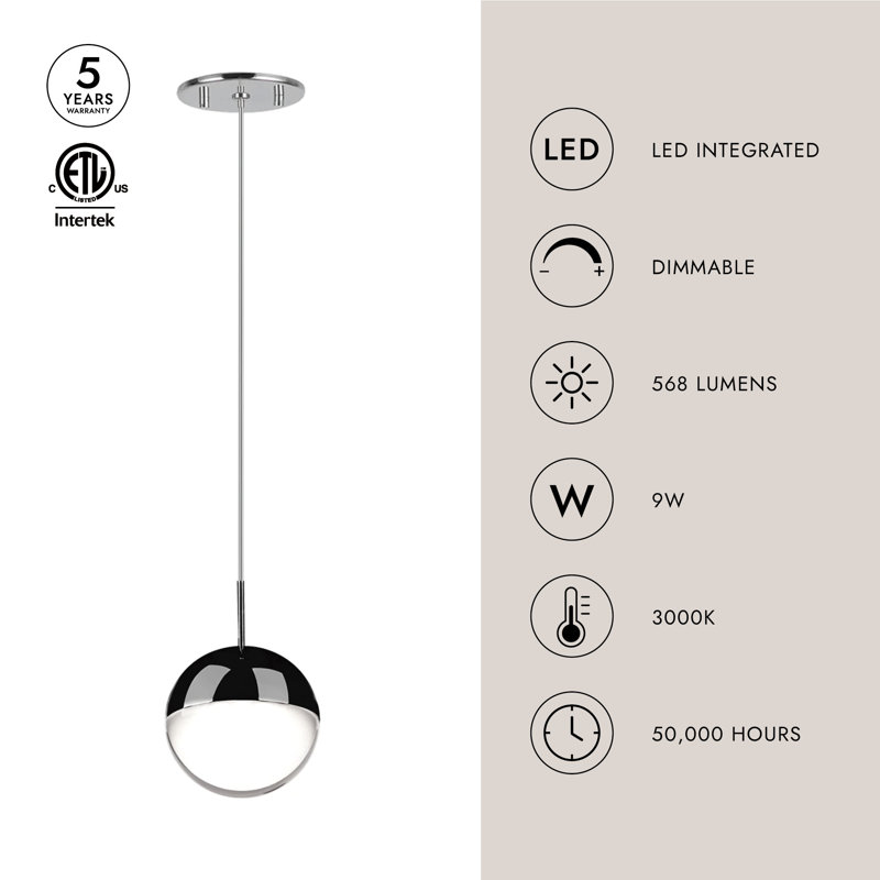 1 - Light LED Pendant, Chrome