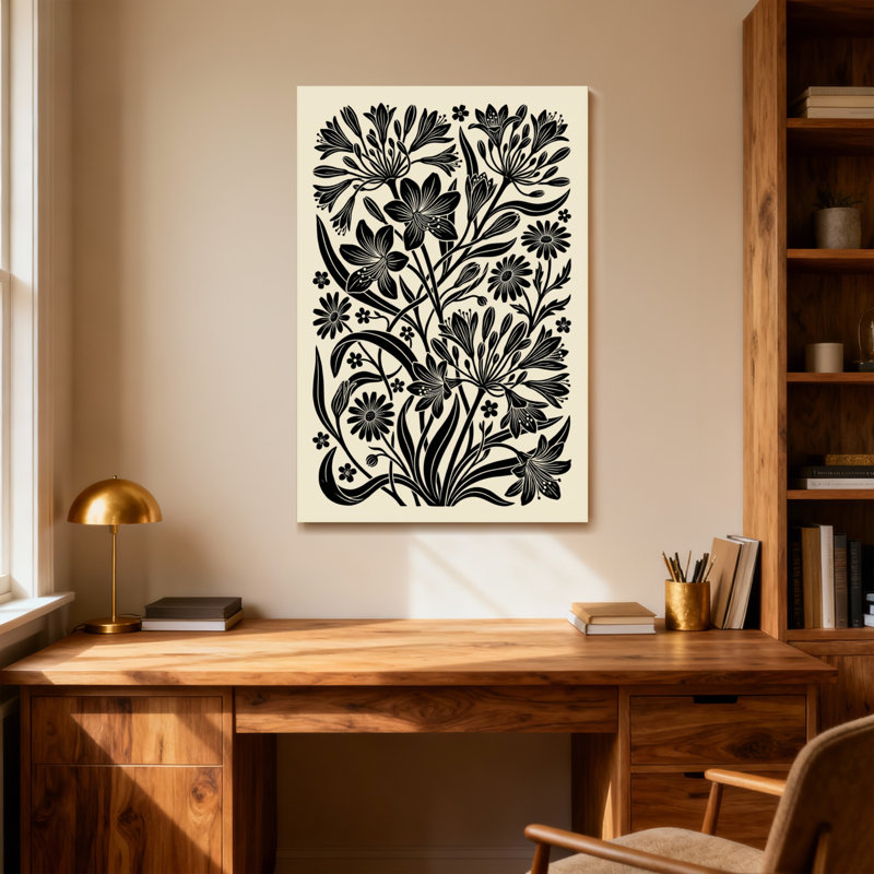 Plants &Flowers Black Floral Pattern On Cream Background