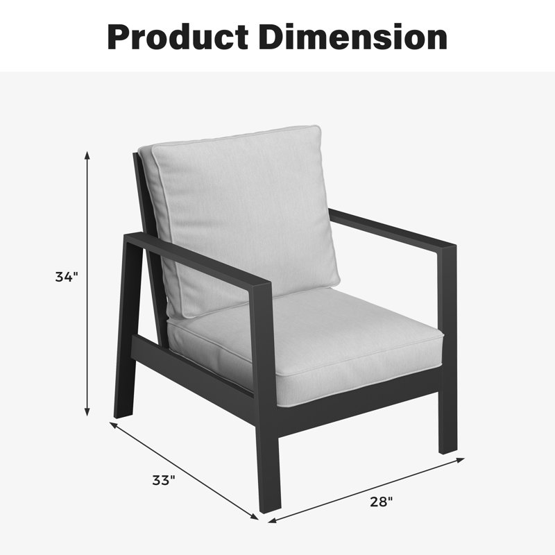Chaise de patio en aluminium avec coussins, Gris