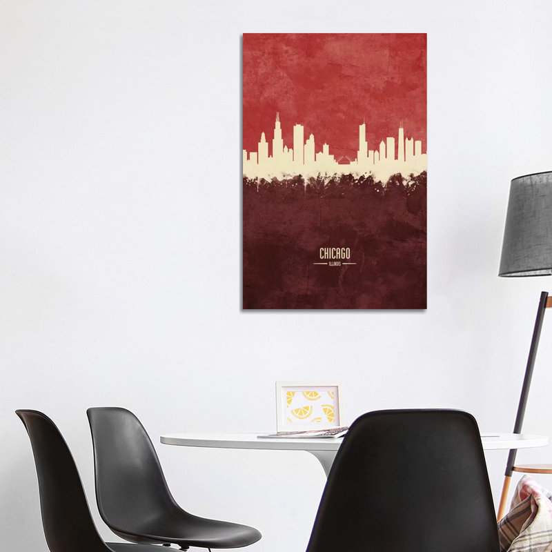 Chicago Illinois Skyline Burgandy by Michael Tompsett - 1 Piece Wrapped Canvas Wall Art, 101.6 cm H x 66.04 cm W x 1.91 cm D