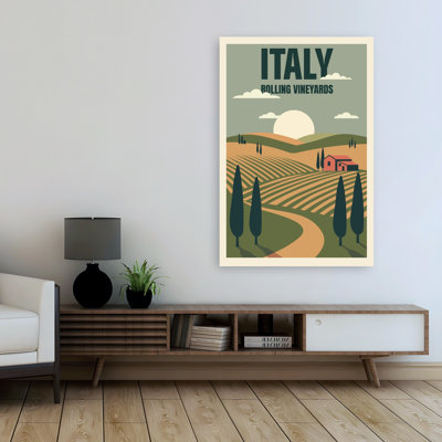 Italian Rolling Vineyards Serene Tranquil Vintage Cypress Landscape Nature Wall Art