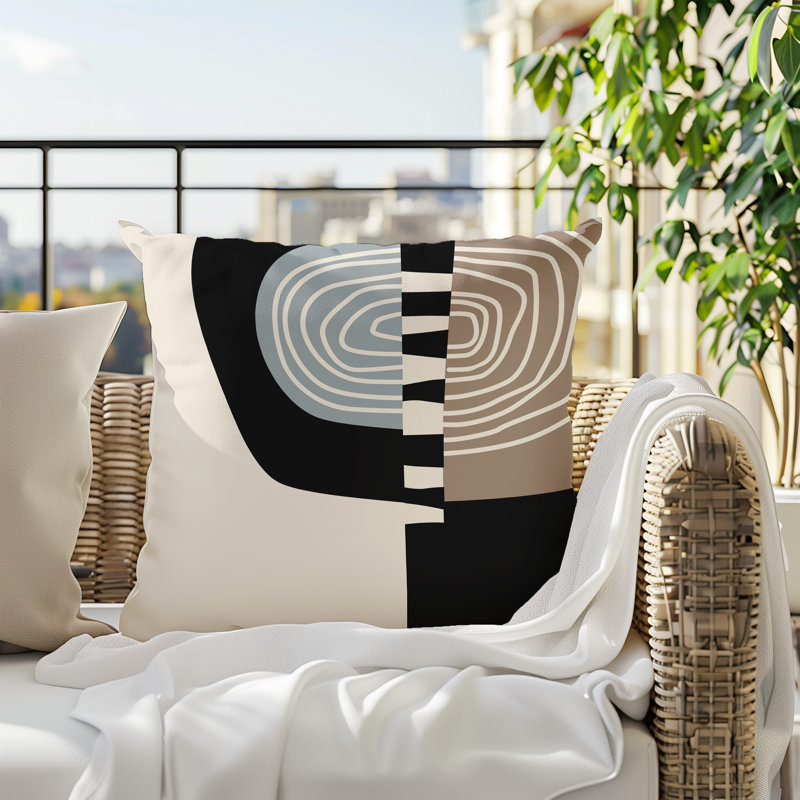 Coussin Marti, H 19 po x l 19 po, Gris / noir / blanc cassé abstrait