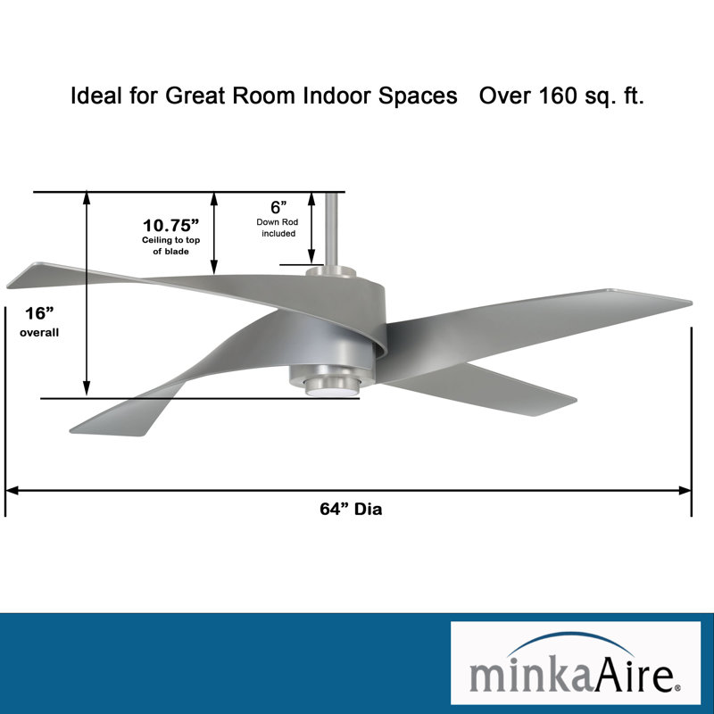 64" Artemis 4 Blade LED Standard Ceiling Fan with Light Kit Included, Brushed Nickel with Silver Blades