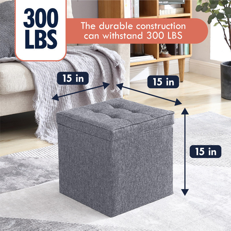 Hilsa Upholstered Ottoman, Gray Linen Blend