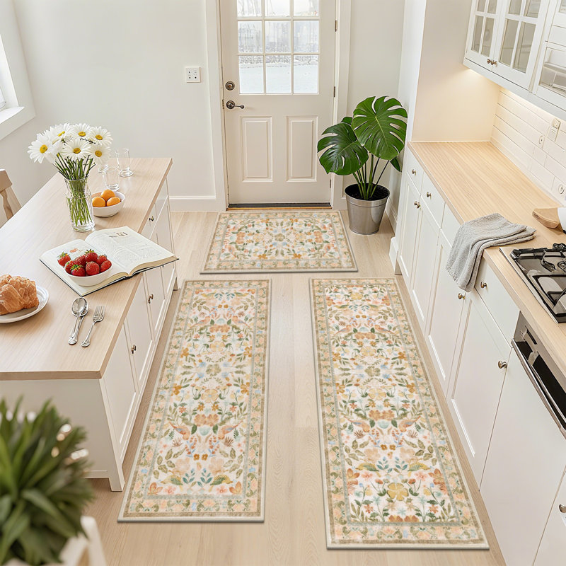 Machine Washable Non-Slip Kitchen Mat, Beige/Brown