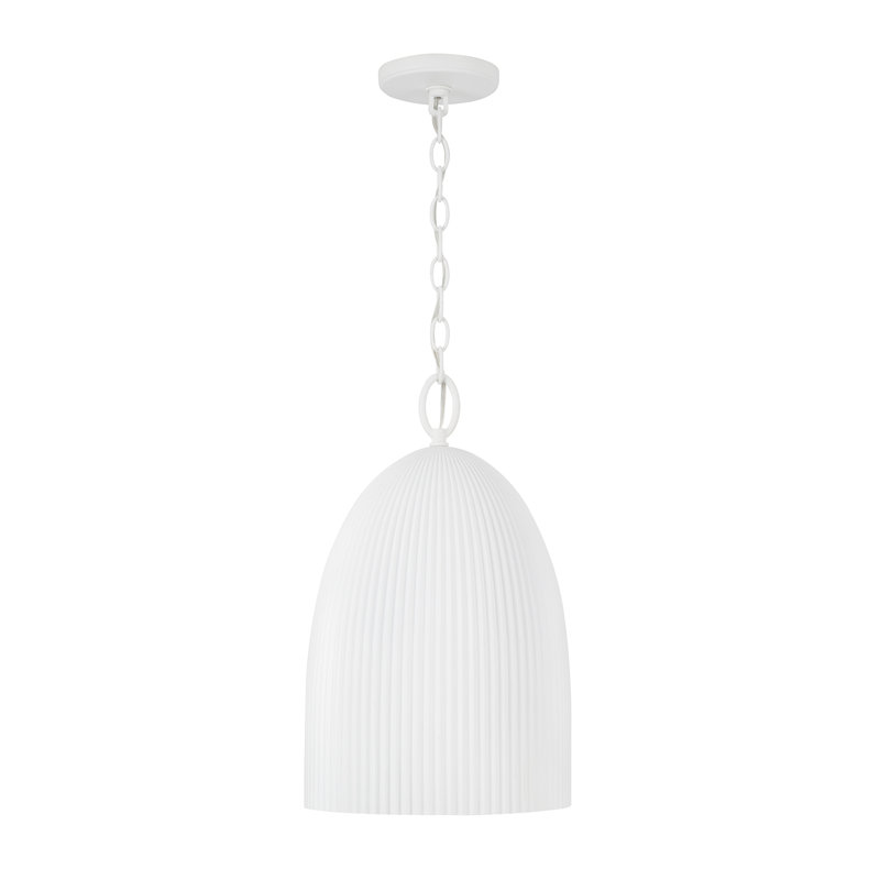11.25" W x 18.5" H 1-Light Handcrafted Fluted Ceramic Pendant in Matte White