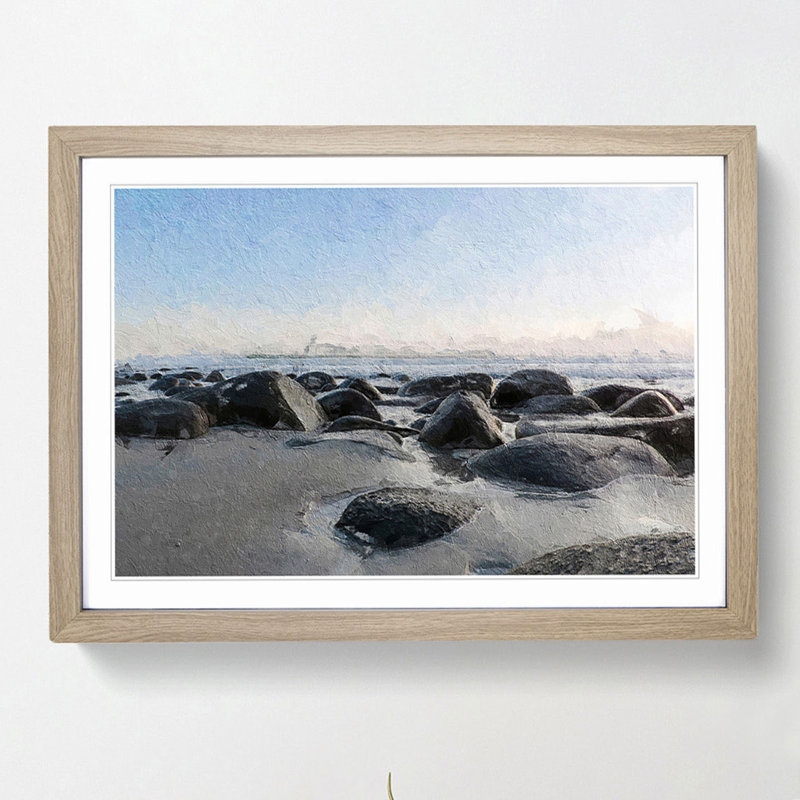 Lofoten Beach in Norway - Picture Frame Painting Print, 36cm H x 48cm W x 2cm D, Oak Framed