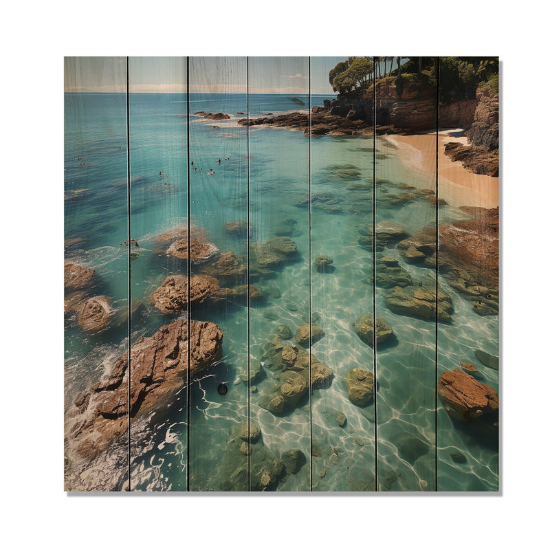 Vue aérienne de Blue Calm Beach - plage sur bois, H 30 po x l 30 po
