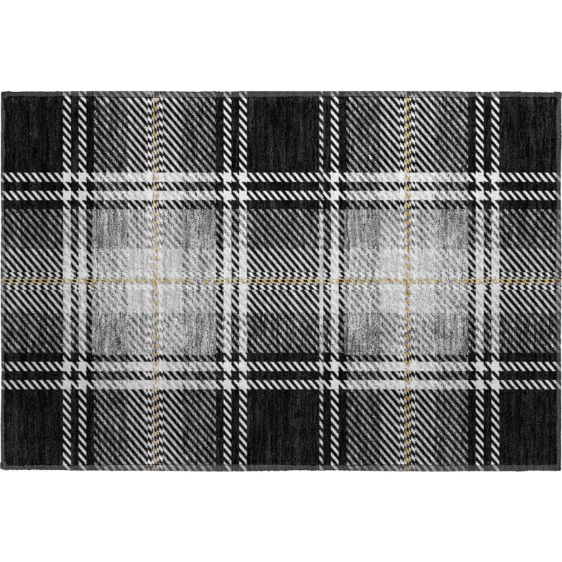 Tapis noir Prisco lavable à la machine de qualité supérieure, Rectangle 1 pi 8 po x 2 pi 6 po