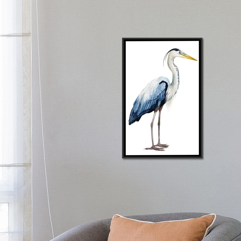 «Seabird Heron II», impression sur toile, H 26 po x l 18 po x P 1,5 po, Toile avec cadre flottant noir, Pas de tapis