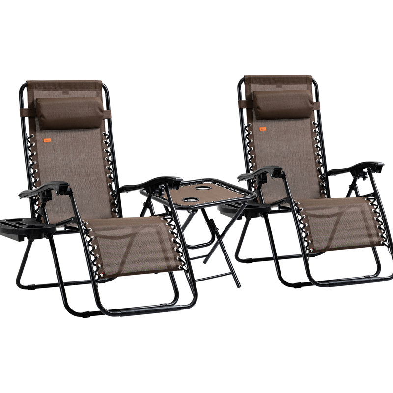 Zero Gravity Chair With Comfort - Folding Reclining Chairs Cupholders & Side Table For Pool, Camping, Brown Portable Package Pillows Backyard,