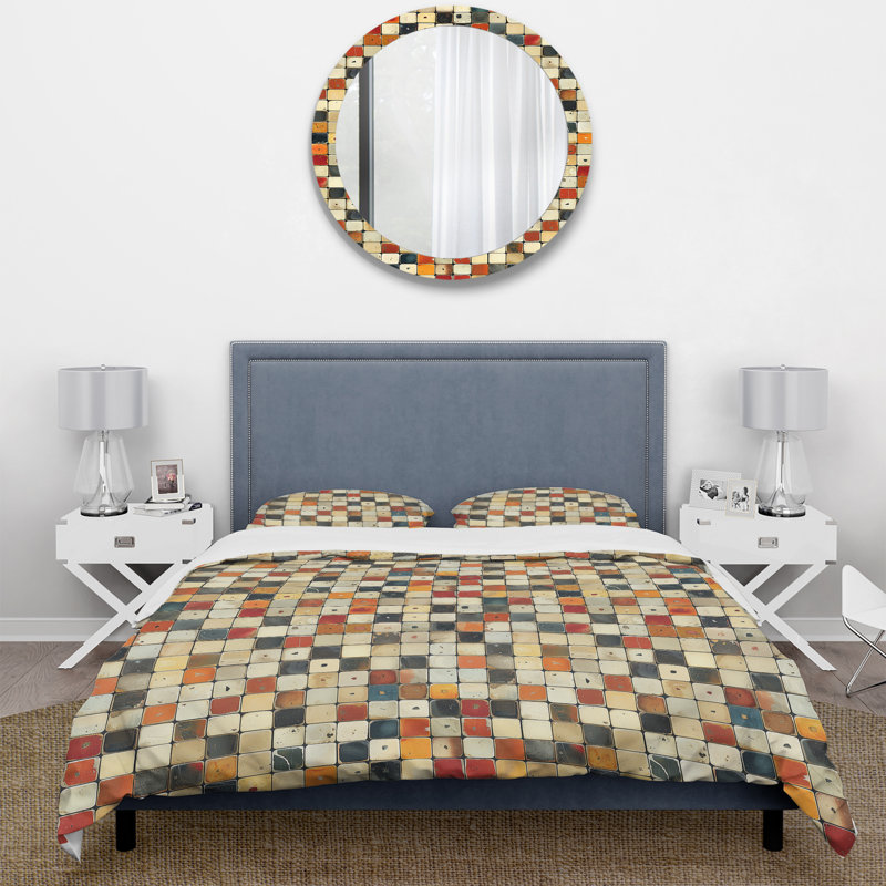 Ensemble de housse de couette beige et orange Midcentury Mosaic II - Midcentury