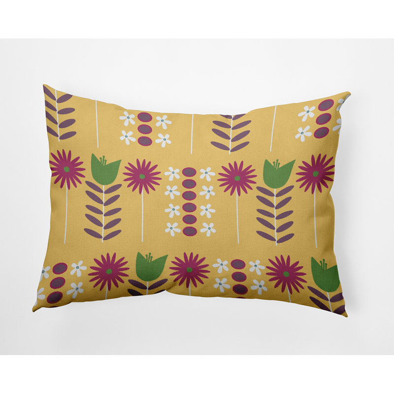 Floral Outdoor Reversible Throw Pillow, Yellow