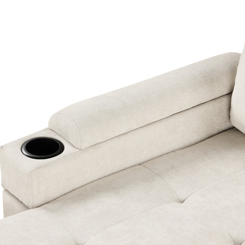 Canapé-lit modulaire gris foncé avec méridienne de rangement, porte-gobelet et coussins de siège en tissu à 35,24 po de hauteur