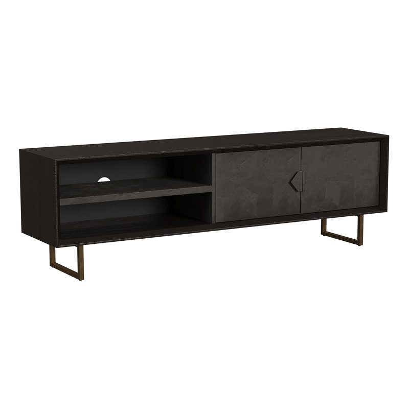 Meuble télé 70 po 2 portes en bois de manguier noir anthracite