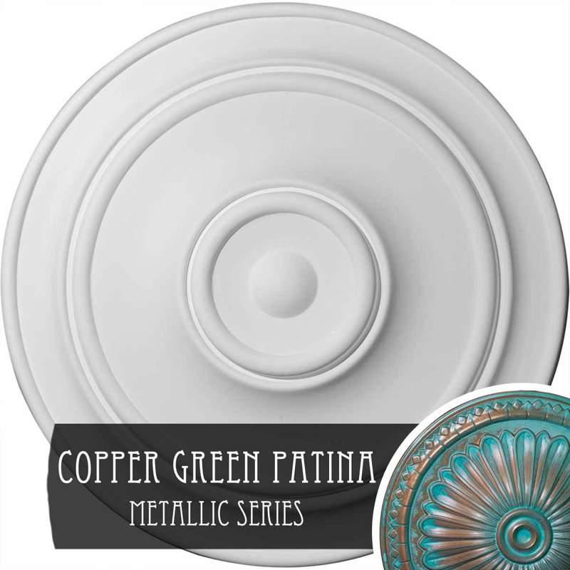 Médaillon de plafond Endurathane Delfina, DE 40 po x P 1 7/8 po, finition cuivre poli peint à la main, Cuivre patiné de vert