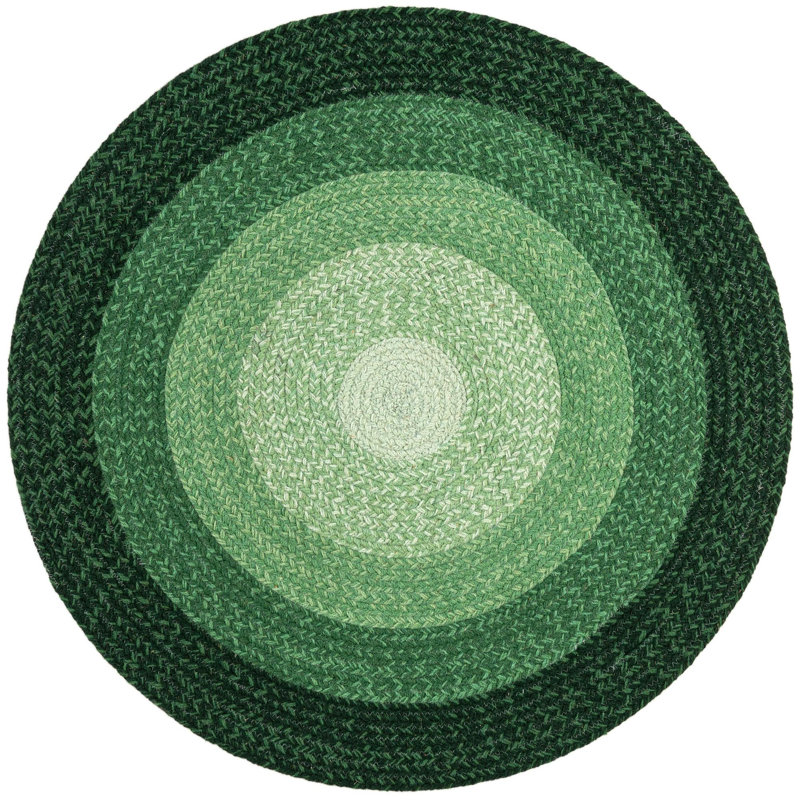  Ombre Hand Braided Wool Rug, Green, Round 3'1"