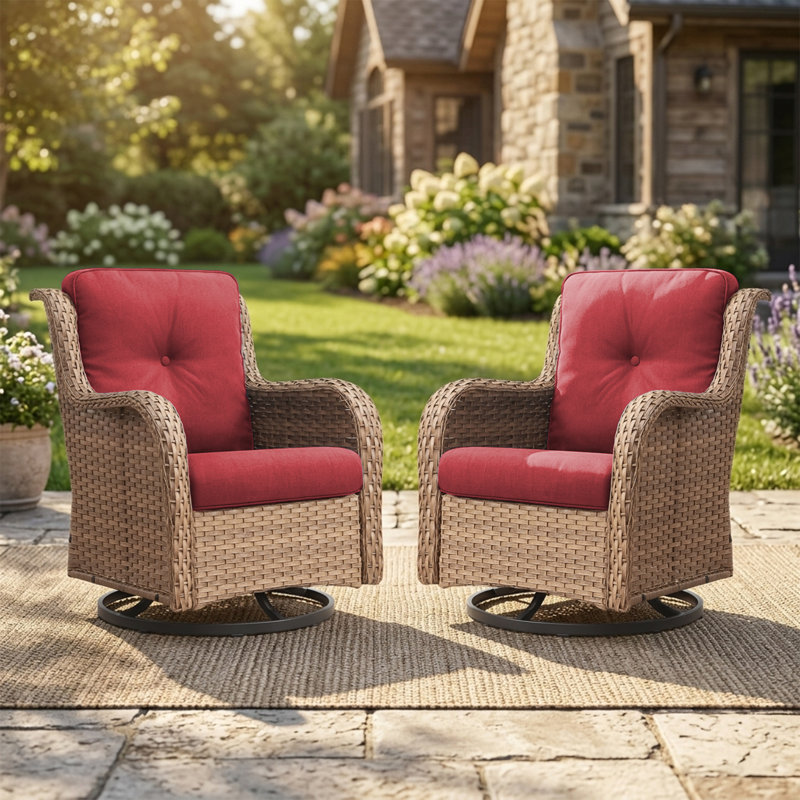 Swivel and sliding wicker patio chairs, Jaune, Rouge