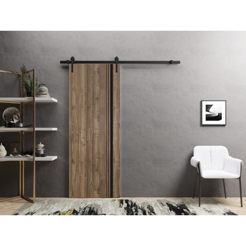 Porte de grange en bois massif massif, 18 po x 80 po, Noyer