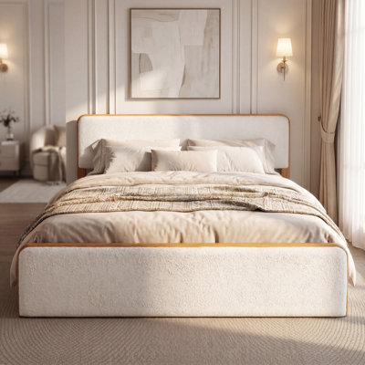 Structure de lit Pavelle de style Mid-Century moderne avec tête et pied de lit tapissier, aucun sommier nécessaire
