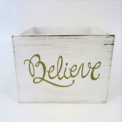 Blanc avec pot à fleurs en bois Believe