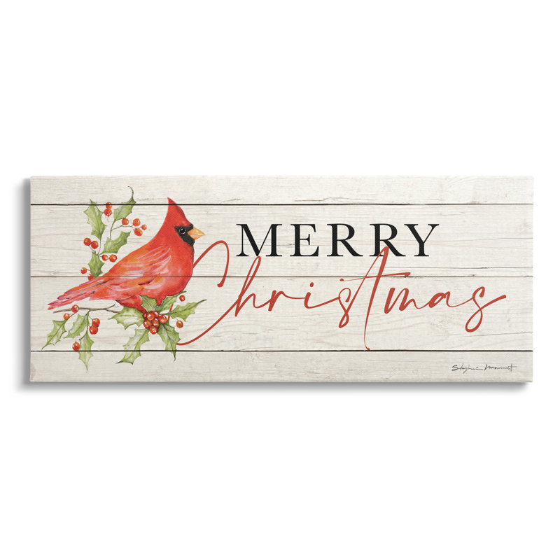 Merry Christmas Cardinal Canvas Wall Art 30" x 13"