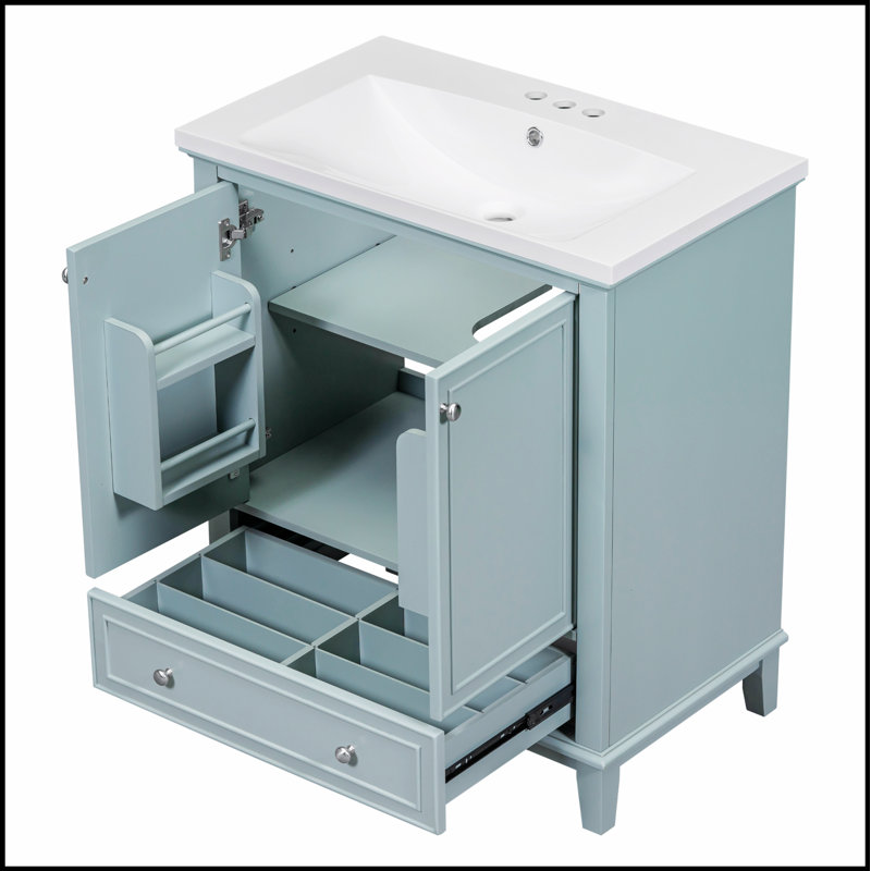 Meuble-lavabo multifonctionnel avec portes et tiroir de 30 po pour salle de bain moderne, Vert