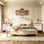 Boho 3-Drawer Dresser with Carved Botanical Drawer Fronts, Natural Wood Finish and White Panels