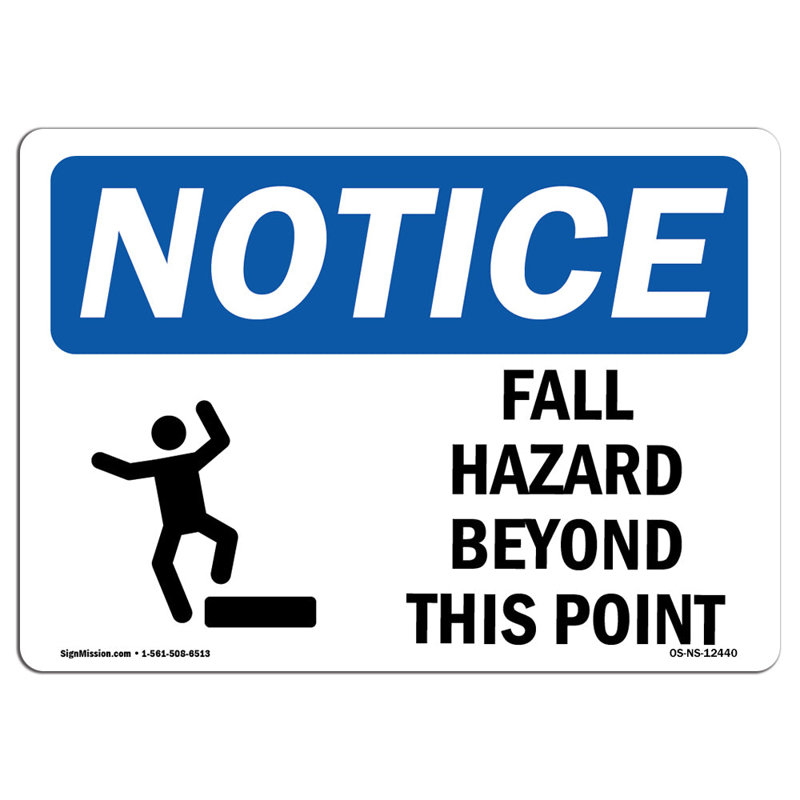 Panneau en aluminium 12 x 18 Fall Hazards Beyond This Point