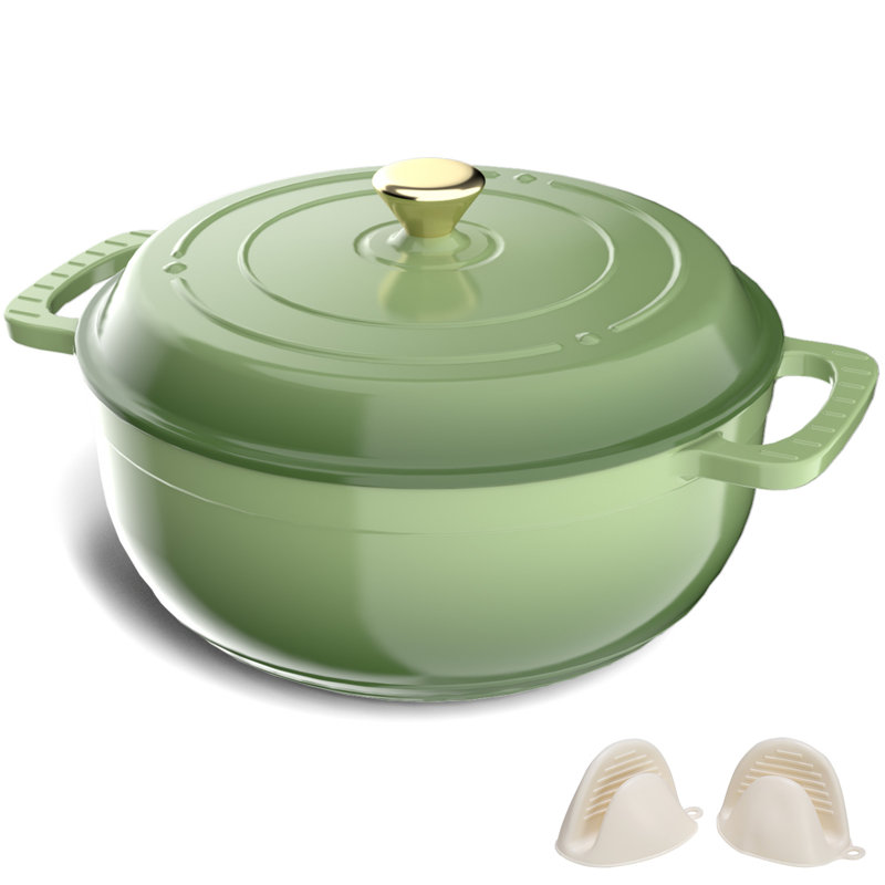 7.5 qt. Cast Iron Round Dutch Oven in Green With Lid, Green, 7.5 quarts